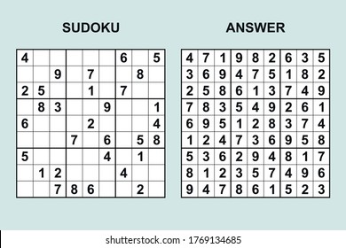 Vector sudoku with answer 434. Puzzle game with numbers.