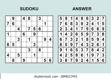 Vector sudoku with answer 437. Puzzle game with numbers.