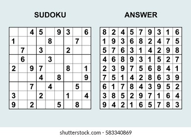 Vector sudoku con respuesta 45. Juego de rompecabezas con números.