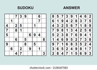 Vector sudoku with answer 456. Puzzle game with numbers.