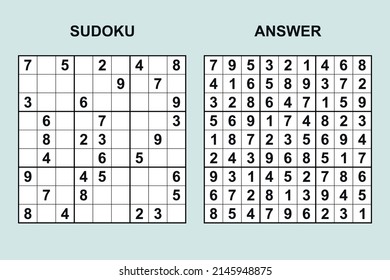 Vector sudoku with answer 460. Puzzle game with numbers.