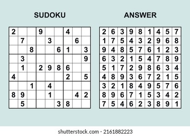Vector sudoku con respuesta 461. Juego de rompecabezas con números.