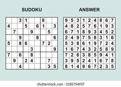 Vector Sudoku mit Antwort 469. Puzzle-Spiel mit Zahlen.