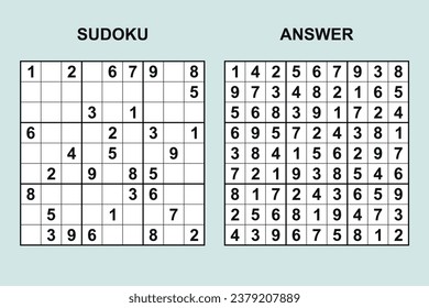 Vector sudoku with answer 473. Puzzle game with numbers.