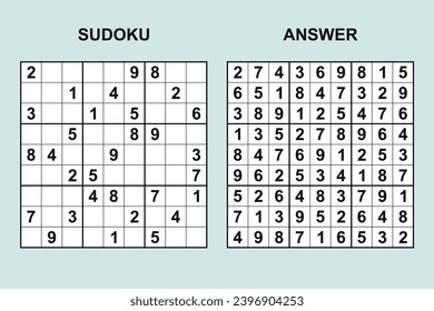 Vector sudoku con respuesta 474. Juego de rompecabezas con números.