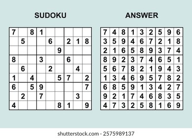 vector sudoku with answer 481, puzzle game with numbers