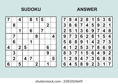 vector sudoku with answer 483, puzzle game with numbers