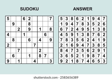 vector sudoku with answer 485, puzzle game with numbers