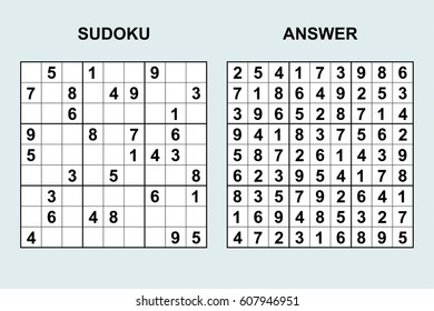 Vector sudoku with answer 52. Puzzle game with numbers.