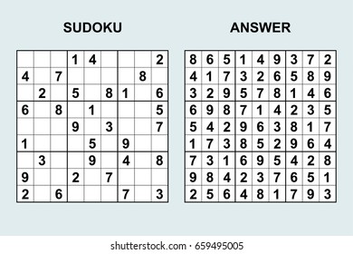 Vector sudoku with answer 58. Puzzle game with numbers.