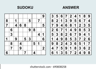 Vector sudoku with answer 84. Puzzle game with numbers.