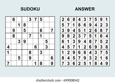 Vector sudoku with answer 97.  Puzzle game with numbers.