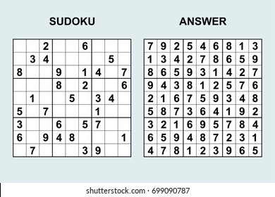 Vector sudoku with answer 98. Puzzle game with numbers.