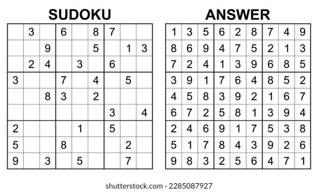 Vektorsudoku mit Antwort. Erziehungsspiel mit Zahlen für Kinder und Freizeit für Erwachsene auf weißem Hintergrund.