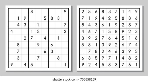 Vector sudoku with the answer. Japanese game