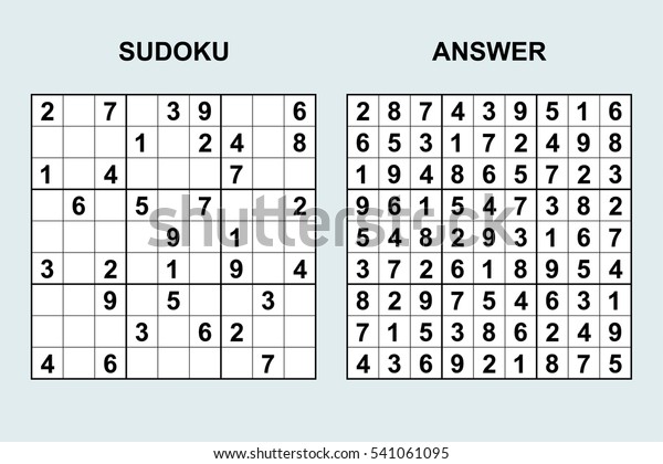 Vector Sudoku Answer Puzzle Game Numbers Stock Vector (Royalty Free