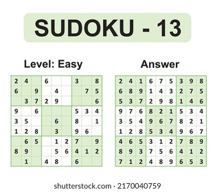 Vector Sudoku game with solution. Modern and simple vector. Easy level - set 13