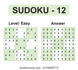 Vector Sudoku game with solution. Modern and simple vector. Easy level - set 12