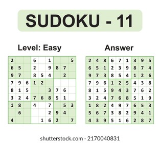 Vector Sudoku game with solution. Modern and simple vector. Easy level - set 11