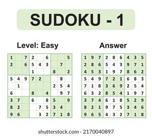 Vector Sudoku game with solution. Modern and simple vector. Easy level - set 1