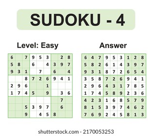 Vector Sudoku game with solution. Modern and simple vector. Easy level - set 4