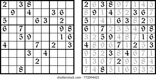 Vector Sudoku game. Task for logic. Mathematical puzzle with the answer.