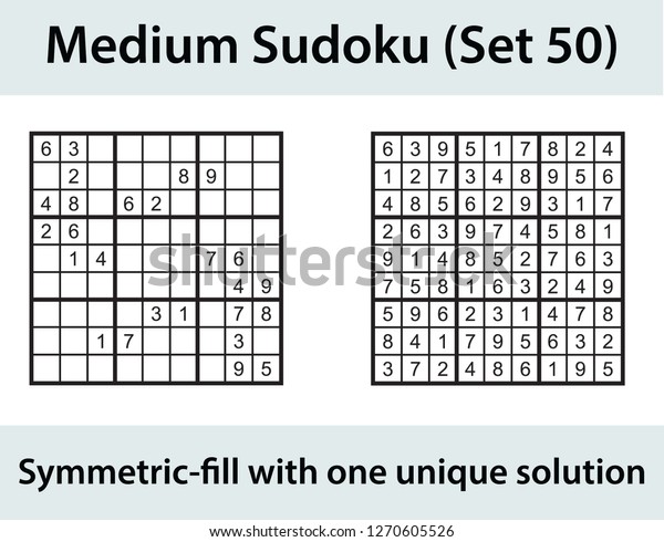 Vector Sudoku Puzzle Solution Medium Level Stock Vector Royalty Free 1270605526