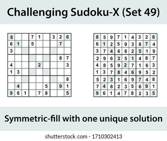 Vector Sudoku X puzzle with solution - challenging level