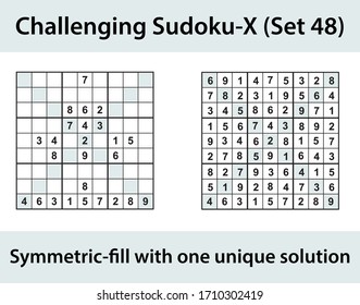 Vector Sudoku X puzzle with solution - challenging level