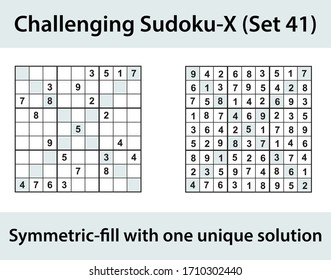 Vector Sudoku X puzzle with solution - challenging level