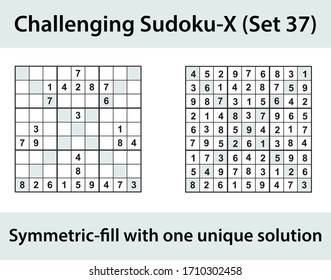 Vector Sudoku X puzzle with solution - challenging level