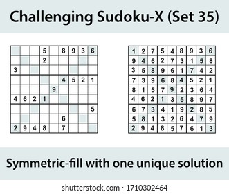 Vector Sudoku X puzzle with solution - challenging level