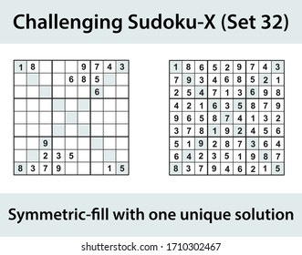 Vector Sudoku X puzzle with solution - challenging level