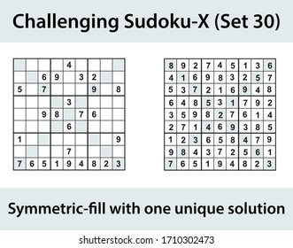 Vector Sudoku X puzzle with solution - challenging level