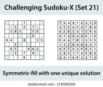 Vector Sudoku X puzzle with solution - challenging level