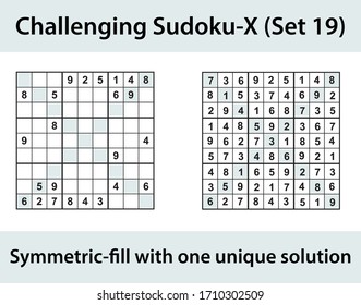 Vector Sudoku X puzzle with solution - challenging level