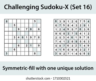 Vector Sudoku X puzzle with solution - challenging level