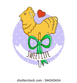 Vector Sugar Cockerel Background. Sweet Party Illustration.