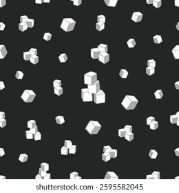 Vector sugar cubes, cheese or geometric shaped textured seamless pattern on a black background Can be used for wallpaper interior designs wrapping paper textile and fabric prints or for any other use