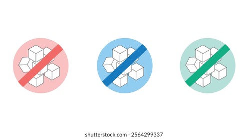  Vector sugar cubes in a circle icon for no sugar icon set, zero sugar sign .