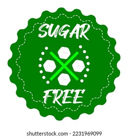 Vector sugar cubes icon for no sugar added product package design. Sugar free stamp. Sugar free green label, sign. Vector illustration.