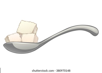 Vector Sugar Cubes In A Spoon Isolated On White.