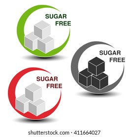Vector sugar free symbols isolated on white background. Silhouettes cubes of sugar in a circle with shadow. 