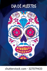 Vector sugar skull color illustration, t-shirt graphics. Day of the dead sugar skull. Mexican skull. Day of the dead skull. Dia de los muertos skull illustration. 