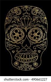 Vector sugar skull color illustration, t-shirt graphics. Mexican Day of the dead sugar skull. 