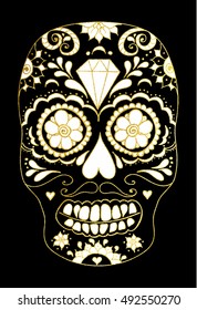 Vector sugar skull color illustration, t-shirt graphics. Mexican Day of the dead sugar skull.