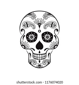 Vector sugar skull with floral pattern. Illustration for Mexican Day of the Dead Celebration Festival