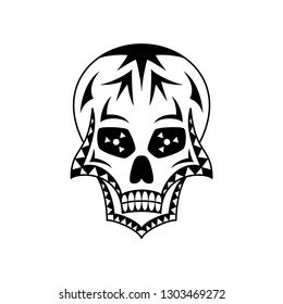 Vector sugar skull with geometric ornament. Tattoo art