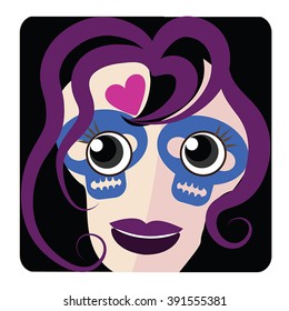 Vector Sugar Skull icon - La Calavera Catrina face as personal avatar or square button. Face with scary make-up. Dia de Muertos. Mexican tradition of All Souls Day. Vector illustration.
