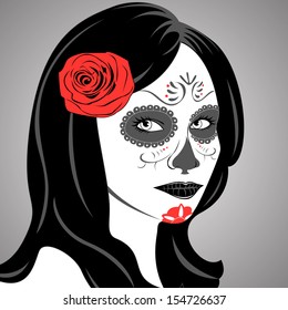 Vector of Sugar Skull Lady with face paint for Day of the Dead (Dia de los Muertos)